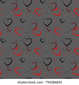 Red and black heart seamless on dark background. color valentine hearths symbol dark pattern eps10