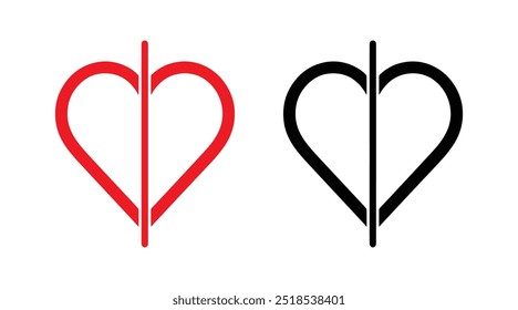 Vektorsymbole mit rotem und schwarzem Herzen. Vektorherzen für den Valentinstag. Einzigartige Herzsymbole. Herzzeichen.