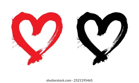 Red and black heart vector icons. Vector hearts for valentine day. Heart symbol. Heart sign.