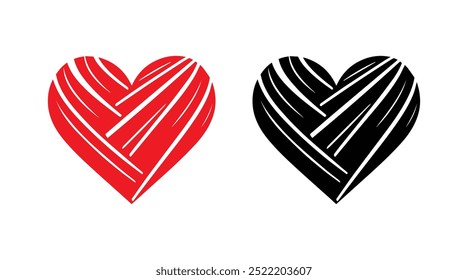Red and black heart vector icons. Vector hearts for valentine day. Heart symbol. Heart sign.