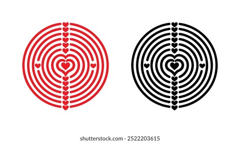 Red and black heart vector icons. Vector hearts for valentine day. Heart symbol. Heart sign.