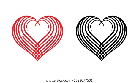  Red and black heart vector icons. Vector hearts for valentine day. Sign or symbol of heart.