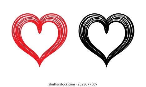  Red and black heart vector icons. Vector hearts for valentine day. Sign or symbol of heart.