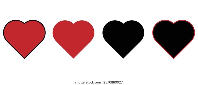 Red and Black Heart vector icons. Set of love symbols