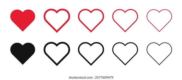 Red and Black Heart vector icons in fill and outline design. Valentine's Day, medicine concept. Love passion concept. vector illustration