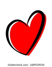 Red and black heart vector illustration. Abstract romantic icon. Romance, valentine holiday celebration symbol. Wedding invitation, greeting card decorative design element