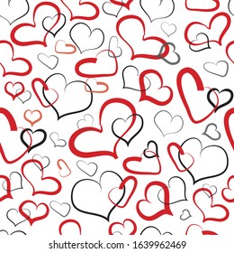 red and black hearts, different chaotic shapes on white background