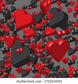 Red Black Hearts on Gray Seamless Pattern