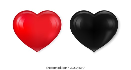 Corazones Rojo Y Negro Con Malla De Gradiente, Ilustración De Vectores