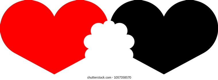 Red and black hearts vector icon.