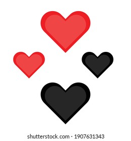 Red and black hearts vector on white isolated background vector