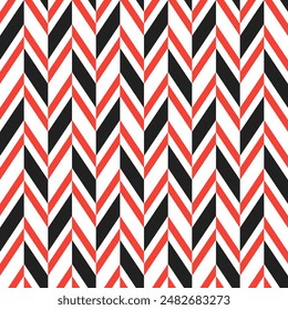 Red and black herringbone pattern. Herringbone vector pattern. Seamless geometric pattern for clothing, wrapping paper, backdrop, background, gift card.