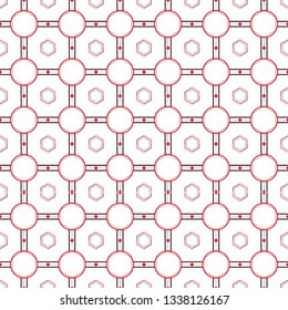 Red Black Hexagon Pattern. Shape seamless background pattern in eps file.  Abstract shape line design in vector. Geometric cube background. Isometric pattern for game background or gift wraps