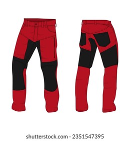 red and black hiking pants mockup front and back view. illustration vector