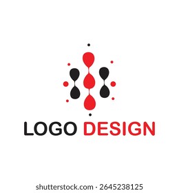 Red and black hourglass logo design with dots