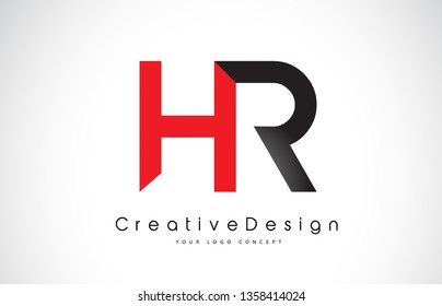 Red and Black HR H R Letter Logo Design in Black Colors. Creative Modern Letters Vector Icon Logo Illustration.