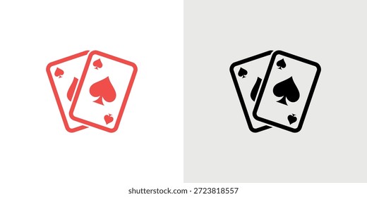 Ilustrações vermelhas e pretas de duas cartas de baralho, exibindo os trajes de espadas e coração.