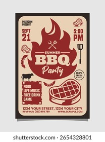 Vermelho com preto ilustrativo verão churrasco festa Pôster Vertical Modelo de Convite