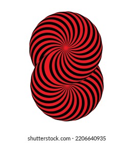 Red and black infinity spiral vortex on a white background. Vector illustration of 3D optical illusion torus logo.