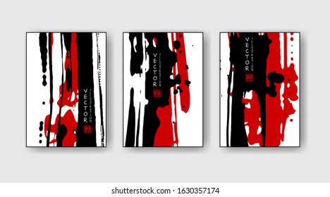 red black ink brush stroke on white background. Japanese style. Vector illustration of grunge wave stains.Vector brushes illustration.