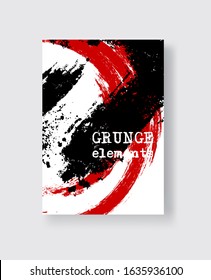 Red black ink brush stroke on white background. Japanese style. Vector illustration of grunge stains element.