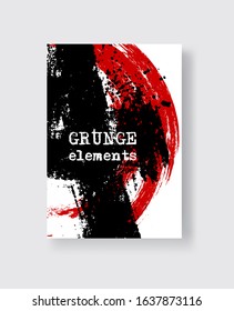Red black ink brush stroke on white background. Japanese style. Vector illustration of grunge stains element.