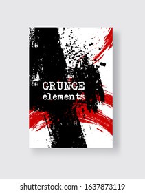 Red black ink brush stroke on white background. Japanese style. Vector illustration of grunge stains element.