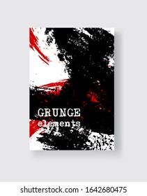 Red black ink brush stroke on white background. Japanese style. Vector illustration of grunge stains element.