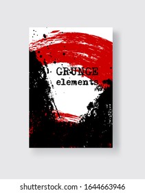 Red black ink brush stroke on white background. Japanese style. Vector illustration of grunge stains element.