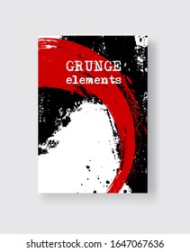 Red black ink brush stroke on white background. Japanese style. Vector illustration of grunge stains element.