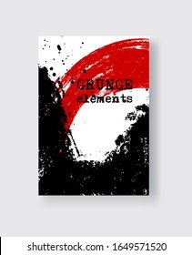 Red black ink brush stroke on white background. Japanese style. Vector illustration of grunge stains element.
