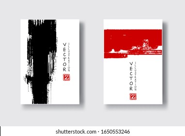 red black ink brush stroke on white background. Japanese style. Vector illustration of grunge wave stains.Vector brushes illustration.