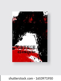 Red black ink brush stroke on white background. Japanese style. Vector illustration of grunge stains element.
