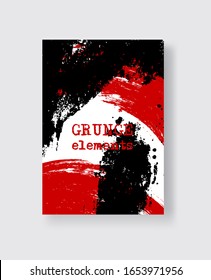 Red black ink brush stroke on white background. Japanese style. Vector illustration of grunge stains element.