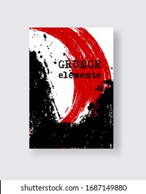 Red black ink brush stroke on white background. Japanese style. Vector illustration of grunge stains element.