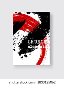 Red black ink brush stroke on white background. Japanese style. Vector illustration of grunge stains element.