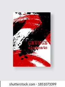Red black ink brush stroke on white background. Japanese style. Vector illustration of grunge stains element.