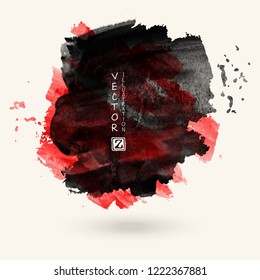 Red and black ink paint spots. Drops watercolor texture isolated on white background. grunge splash textures. Abstract vector illustration.