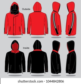 Red & Black Jacket Design With Two Side Outside & Inside Vector