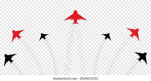 Red and Black Jet Silhouettes on Transparent Background in Flight Formation - Powered by Shutterstock - Get 15% off with code: PIKWIZARD15