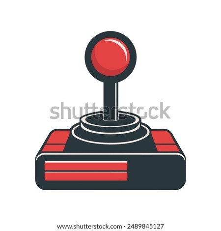 Red and black joystick detailed vector illustration, vintage gaming joystick editable vector art