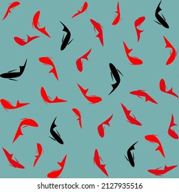 Red ,black koi Japanese carp fish on blue background, vector seamless pattern ,hand drawn