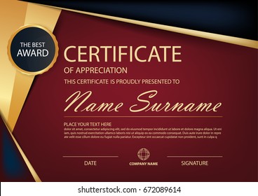 Red and black label Elegance horizontal certificate with Vector illustration ,white frame certificate template with clean and modern pattern presentation