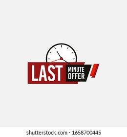 Red and black last minute offer button sign. Banner design in flat modern style. Alarm clock countdown with limited offer for promotion, price, label, store shop, online store, website, landing.