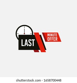 Red and black last minute offer button sign. Banner design in flat modern style. Alarm clock countdown with limited offer for promotion, price, label, store shop, online store, website, landing.