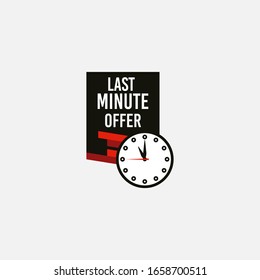 Red and black last minute offer button sign. Banner design in flat modern style. Alarm clock countdown with limited offer for promotion, price, label, store shop, online store, website, landing.