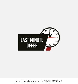 Red and black last minute offer button sign. Banner design in flat modern style. Alarm clock countdown with limited offer for promotion, price, label, store shop, online store, website, landing.