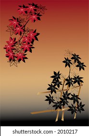 Red and black leaves. Flower background on Japanese theme