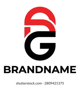Red and black letter G logo design with brandname text icon
