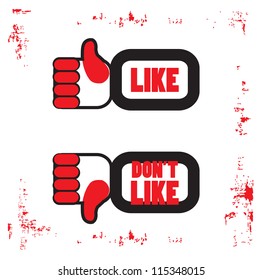 Red and Black Like and unlike icons poster. Thumb up and thumb down signs for blogs and websites